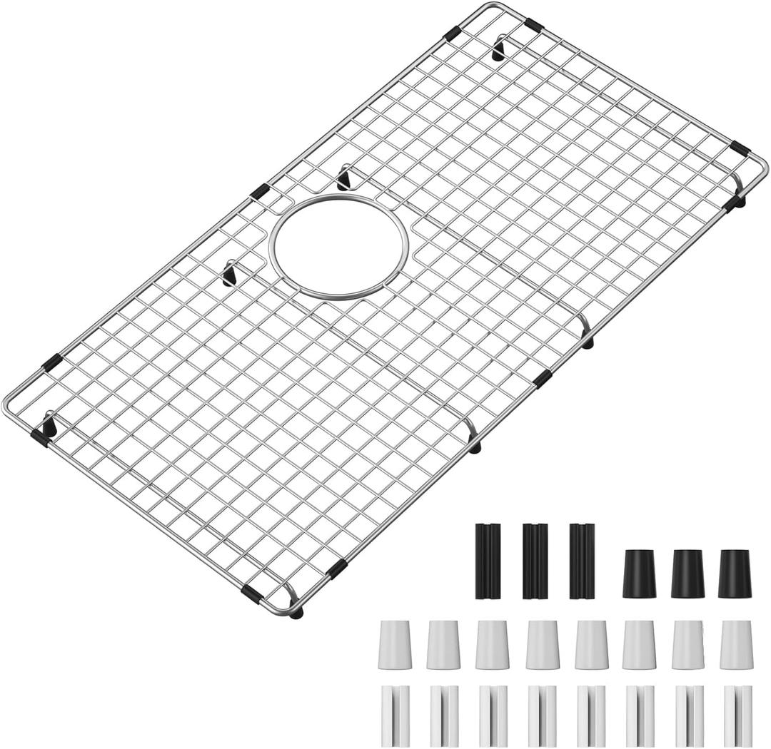 Sink Bottom Grid 28-3/8" x 14-3/16", Rear Drain with Corner Radius 3/8", Sink Protector Stainless Steel Material Sink Bottom Grid for Single Bowl Sink