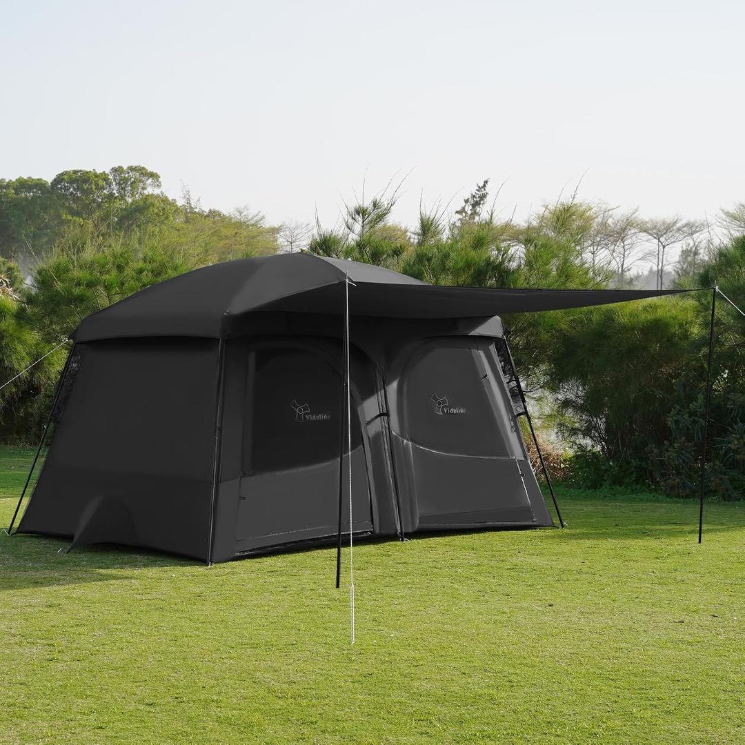 Vidalido Tents6-8 Person Camping Tent with Extended Vestibule2 Room Weather Resistant Family TentsEasy Install Waterproof Outdoor Tent for Backpacking and Camping Hiking, Black