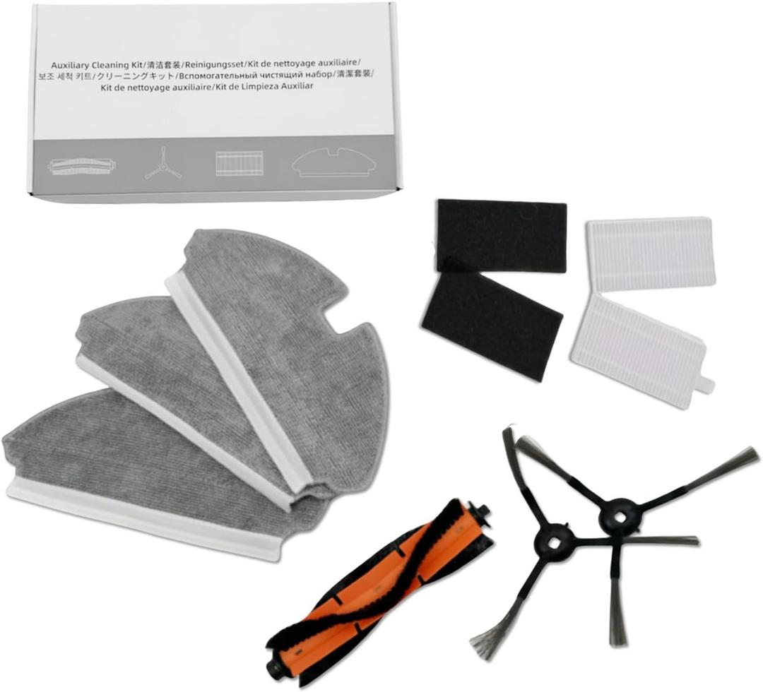 Replacement Kit Accessories Compatible with Dreame Mova M1/Trouver M1 Robot Vacuum Cleaner Parts 1 Main Roller Brush+2 Side Brushes+2 HEPA Filters+3 Mop Cloth