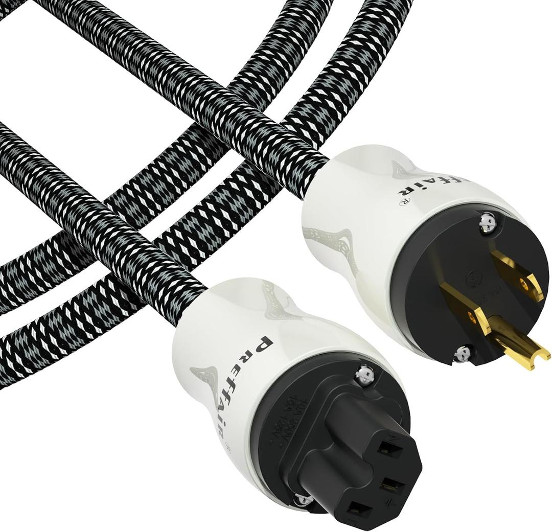 Preffair HiFi Audio Power Cable 4N OFC Copper AC Power Cord, Gold Plated 3 Pin US Plug/C15 Female, 125V/15A for CD/DVD/Mixer/Amplifier/DAC Recorder. (Gold Plated 12AWG, 1.0M / 3.3 Feet)