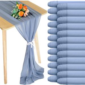 Chumia 24 Pack Chiffon Table Runners Romantic Sheer Table Decorations Long Tulle Runner for Wedding Bridal Shower Party Supplies Decor, 118 x 12 Inches(Dusty Blue)
