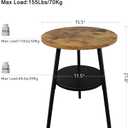 End Table, 2 Tier Round Side Table with Metal Frame, Industrial Nightstand Bedside Coffee Accent Table for Living Room Bedroom Small Space, Rustic Brown15.4" D x 21.6" H, 16D x 16W x 22H in