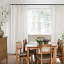 Pinch Pleated Linen Curtains 96 Inches Long for Living Room Bedroom Light Filtering Boho Window Drape 96 inch 2 Panels with Hooks Rings 8ft Cream Beige White Sliding Glass Door Semi Sheer Curtain