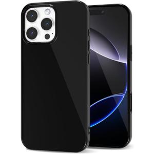 LoeoeL for iPhone 16 Pro Max Phone Case Liquid Silicone, Cute Girly Thin Ultra Slim Jelly Soft Rubber Gel Protective Glossy Hard Plastic Case, Plain Solid Color Cover for Women Girl, Black