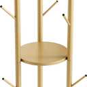 DOORXIFO Metal Gold Coat Racks Freestanding, Coat Hanger Stand, Hall Tree Rack for Hanging Hats, Scarves, Bags, Modern Coat Rack with Double Shelves, Corner Coat Rack, 9 Hooks, Gold