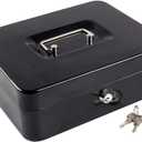 KYODOLED Metal Cash Box with Money Tray and Lock,Money Box with Cash Tray,Cash Drawer,11.81"x 9.45"x 3.54" Black X Large