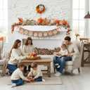 2 x Frienda Fall Thanksgiving Banners Plaid Pumpkin Burlap Banner Bunting Garland Pre-assembled Orange White Check Rustic Autumn Harvest Bunting Flag for Home Wall Mantel Fireplace Hanging Decor