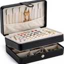 MODENGKONGJIAN Jewelry Organizer Box, 2-Layer Large Jewelry Storage Case, Portable Travel Jewelrys Display Holder for Earrings, Necklaces, Bracelets (Black, PU Leather)