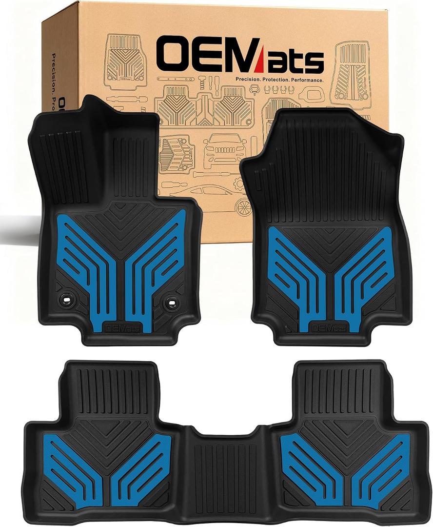 Premium Color TPE Floor Mats Custom Fit for Toyota RAV4 2019-2025 (Only for Hybrid)| Hydro Blue Wing Design | All-Weather Heavy Duty Car Floor Liners Full Set 1st & 2nd Row