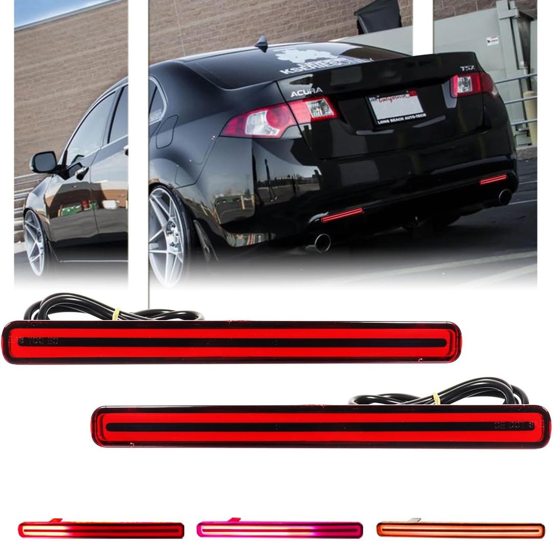Upgraded 2 PCS [Sequential Dynamic Switchback] Led Rear Bumper Reflector Light for Acura TSX 2009-2014 (Euro Accord), with [5-Times Strobe Brake Flash Light] Red Lens Tail Fog Light