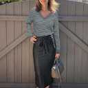 Arach&Cloz Women's Soft V Neck Long Sleeve Fall Casual Regular Fit Sweater Tops (Gray)