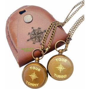 Antique Compass Your Tommy Your Tubbo Nautical Locket Compass Engraved Brass Compass with Leather Case Chain Compass (Both), Dark Brown Antique Compass Your Tommy Your Tubbo Nautical Locket Compass Engraved Brass Compass with Leather Case Chain Compass (Both), Dark Brown