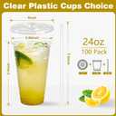 Charmount 24 oz Clear Plastic Cups with Lids and Straws, 100 Sets Disposable To Go Cups for Cold Drinks, Iced Coffee, Coffee Bar Accessories, Smoothies