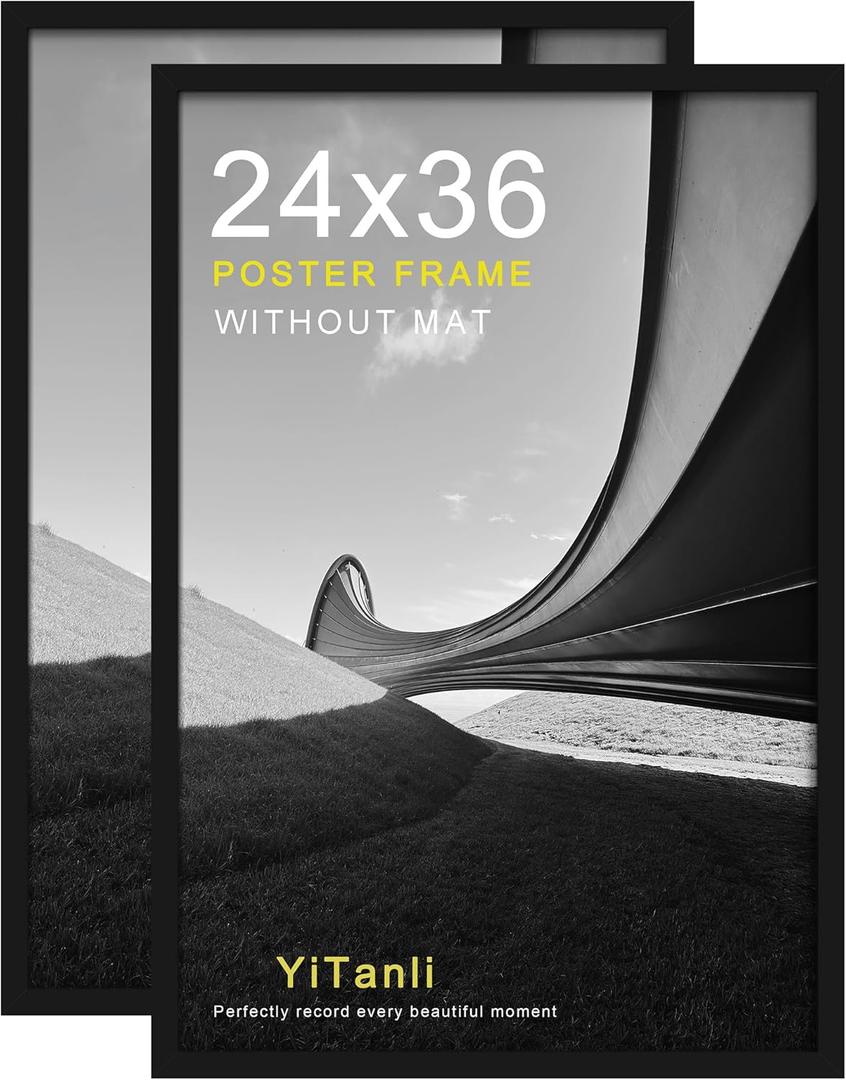 24x36 Poster Frame, Black Poster Frames 24 x 36 inches for Posters and Art Prints, Horizontal or Vertical Wall Mounting, 2 Pack.