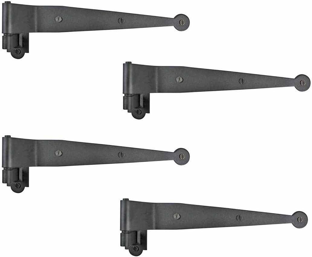 Renovators Supply Manufacturing - Heavy-Duty Black Offset Strap Lift Off Pintle Hinge - Pin Hinges for Shutters, Windows, Doors & Gates with Hardware - Wrought Iron, 11.75 in., Pack of 4