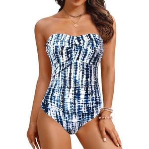 Yonique Womens Strapless One Piece Swimsuit Tummy Control Bandeau Bathing Suits Slimming Twist Front Swimwear L