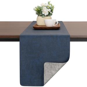 Table Runners 55 Inches Long, Dual-Sided Faux Leather Farmhouse Table Runner Waterproof Heatproof Non-Slip for Living Room Party Home Decor Holiday Decorations(Gray Blue, 15 x 55 Inch)