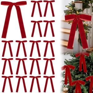 24 Pcs Velvet Bows Christmas Tree Ornaments Vintage Velvet Ribbon Bows for Tree Garland Wreath Indoor Xmas Decorations(5 x 7 Inch, Width of 1",Red)