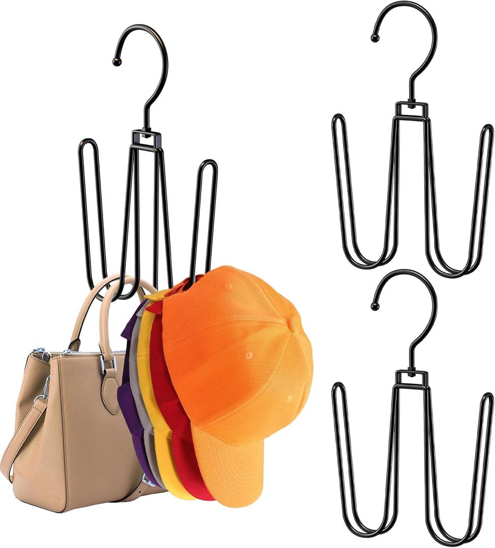 2 Pack Black Hat Organizer for Closet, Hat Organizer for Baseball Caps, Hat Hooks for Wall, Baseball Hat Storage Organizer, 360Rotation Space Saving Cap Organizer for Hats,Scarves,Ties,Belts