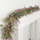 6ft Spring Flower Garland Faux Eucalyptus Greenery with Lavender Purple Daisy Wild Berry Artificial Vine for Easter Wedding Arch Decor Baby Shower Garland Mantle Table Centerpiece
