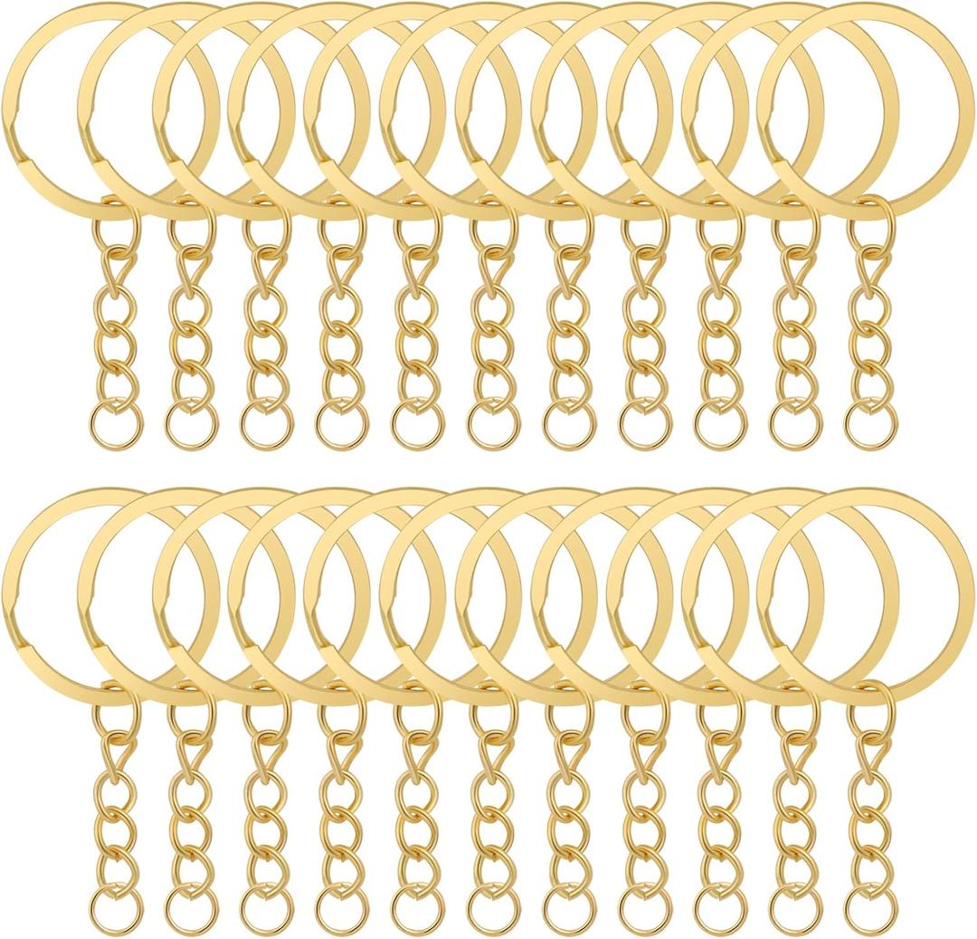 10Pcs Keychain Key Ring with Chain Bulk Split Key Chain,1.1 Inch Key Chains Parts with Open Jump Ring Connector for Jewelry Making Crafts (Gold)