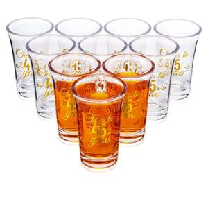 Sliner 21 Pack Birthday Shot Glasses Bulk Unbreakable 1.4 oz Cheers to 45 Years Shot Glass Thick Base Mini Clear Plastic Wine Glass Anniversary Favors for Guests Birthday (Silver, Gold, 45th)