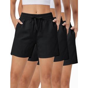 ZUTY 3 Pack 5" Womens Athletic Shorts Basic Running Shorts Lightweight Quick Dry Gym Workout Shorts with Pockets Black-Black-Black XS