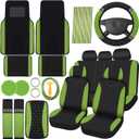 BBTO 43 Pcs Bling Car Accessories Set for Women Front Seats and Rear Bench Polyester Car Seat Protectors Wheel Cover Seat Floor Mats Full Crystal Automotive Interior Decor(Green)