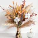 Fall Dried Flower Bouquet  Boho Fall Decor with Pampas Grass, Cotton, and Orange Bunny Tails  Autumn Floral Arrangement for Home, Mantel, or Vase  Fall Decorations for Home Indoor & Porch