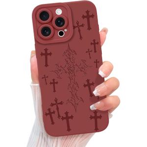 KANGHAR for iPhone 16 Pro Max Case Aesthetic Blessed Cross Jesus Christian Goth Designed for Women Girls Men, Full Camera Protection Slim Fit Soft TPU Shockproof Protective Cover - Wine Red
