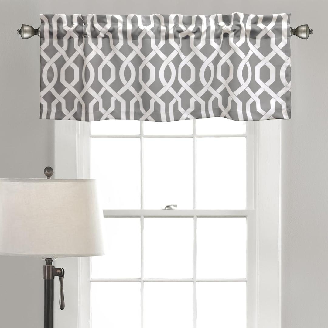 Lush Decor Edward Trellis Curtains Light Filtering Window Valance for Living, Dining, Bedroom, Gray, 52"W x 18"L (Grey)