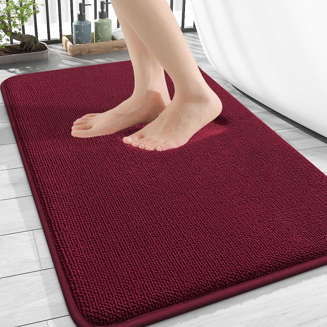 OLANLY Thick Memory Foam Bath Mat Rug 30x20, Extra Soft Absorbent Bathroom Rug, Quick Dry Bath Mats, Non-Slip, Machine Washable Carpet for Bathroom, Tub and Shower, Home Decor Accessories, Burgundy