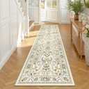 LOKHOM Washable Runner Rug, 2x8 Non-Slip Vintage Hallway Runner Rug with Rubber Backing, Boho Floral Soft Faux Wool Kitchen Rug Carpet Runner for Laundry Entryway Bedroom (Rice Orange)