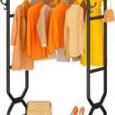 Rolling Clothes Rack Clothing Racks for Hanging Clothes Double Rods 180 lb Load Capacity,Industrial Wheels 2 Brakes, 600D Oxford Cloth Bottom Storage Shelf Black