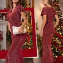 DRESSTELLS Womens Cocktail Sequin Wedding Guest Dresses, Formal Glitter Sparkly Evening Party Long Prom Vintage Dress (Red)