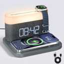 Alarm Clock with Multi-Function Mobile Phone Watch Wireless Charging 15W Max Touch Bedside Lamp,3 Colors nightlight, Sleep Timer for Bedroom,Bedside,Desk