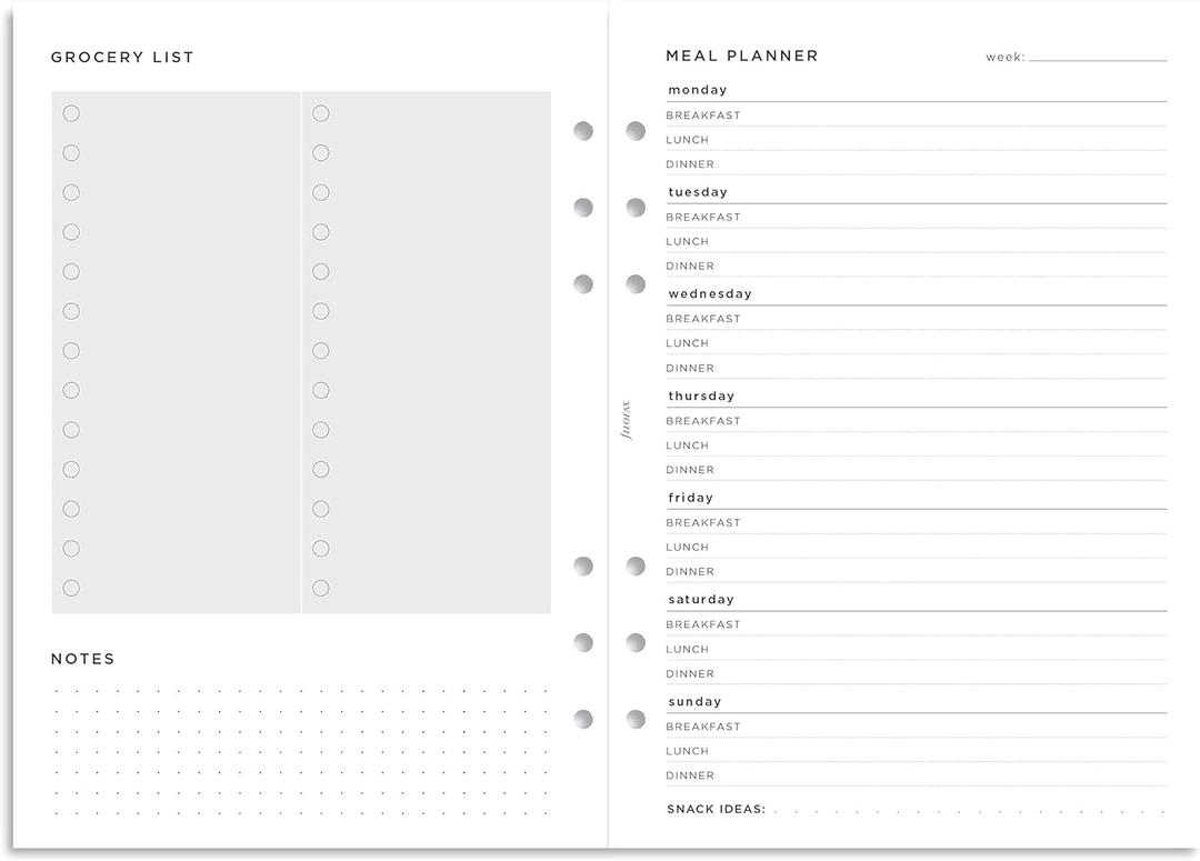 Filofax Organizer Refill, A5 Size, Meal Planner Pack, White Paper, 8.26" x 5.82", 56 Sheets (B132683)