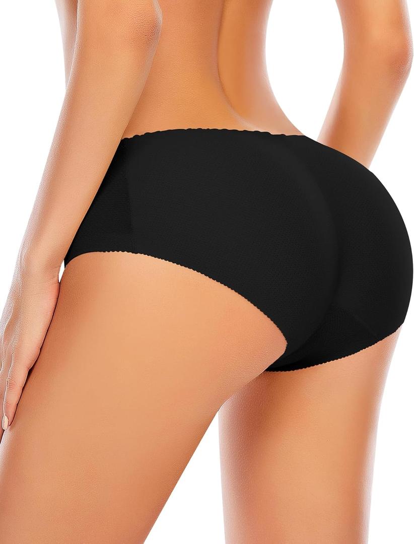 DERCA Butt Lifter Panties Padded Underwear for Women Seamless Booty Pads Hip Enhancer Panty (Small, #A1 Black (Briefs))
