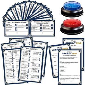 Christian Bible Family Feud Game with 2 Buzzers, Religious Trivia Quiz Card Game for Church Groups, Easter Parties, Team Building and Family Game Night