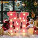 Pooqla LED Marquee Letter Lights, Pink Glitter Light Up Letters Alphabet Sign Battery Powered Night Light, Birthday Party Wedding Girls Gifts, Christmas Room Dorm Bedroom Decoration, Pink Letter V