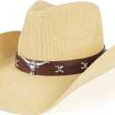 Cowboy Hat,Cowgirl Hat,Western Cowboy Hats for Women/Mens/Straw Wide with Shapeable Brim Cowboy Hat for Womens (One Size, Beige)