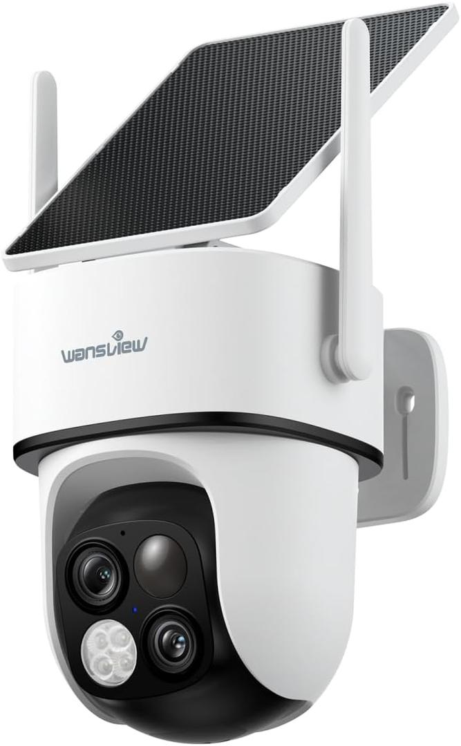 wansview Solar Camera Outdoor Wireless-2K 360PTZ Cameras for Home Security with Dual Lens, Solar Panel/Battery Powered, PIR Detection, Color Night Vision, 2.4Ghz Wi-Fi Only, Works with Alexa, B7 1P W