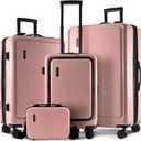 TRAVELARIM Hard Shell Luggage Sets with Spinner Wheels 4 Piece, Expandable Large Suitcases with TSA Lock, Travel Large Suitcase Set, Black Luggage Set (Pink)
