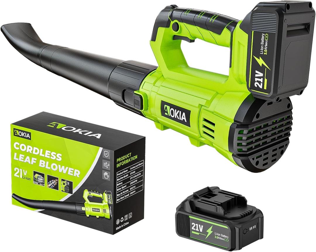 Aokia Leaf Blower, 21V Electric Cordless with Battery and Charger - 6 Speed Mode Handheld Powered Air Blower - Lightweight Leaf for Lawn Care, Patio Cleaning, Blowing Leaves and Dust (Lime Green)
