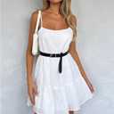 Babydoll Dress for Women Spaghetti Strap Swing Dresses Sleeveless Short Flowy Dress Summer Loose Sundress (White)