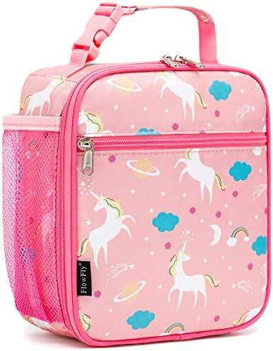 FlowFly Kids Lunch box Insulated Soft Bag Mini Cooler Back to School Thermal Meal Tote Kit for Girls, Boys, Unicorn