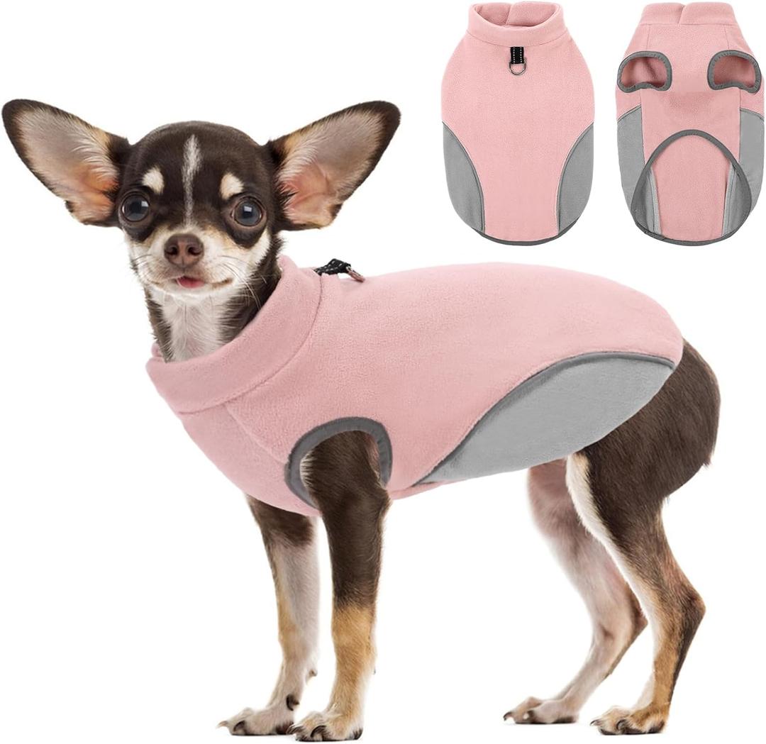 AOFITEE Fleece Dog Sweater, Warm Dog Fleece Sweater for Small Dogs Girls Boys, Stretchy Fall Dog Sweater Fleece Dog Vest Jacket, Doggie Sweatshirt for Yorkie, Teacup, Chihuahua, Black S (Pink)