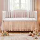 Pink Lace Crib Bed Skirts Double Layer Nursery Toddler Dust Ruffle Bedskirts 28''x 52'' Pink Tulle Lace Bedskirt for Boys Girls Nursery Toddler Bedskirt 14'' Drop Bed Skirt
