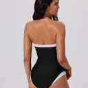 SUUKSESS Women One Piece Tummy Control Swimsuit Strapless Bandeau Bathing Suit (Black, XL)