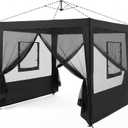 4 Pcs Food Service Mesh Sidewalls for Canopy Tent 10' x 10' (Canopy Not Included) Insect Proof Sidewall with Roll up Windows and Zipper for Farmers Market Camping Festival Stalls(Black)